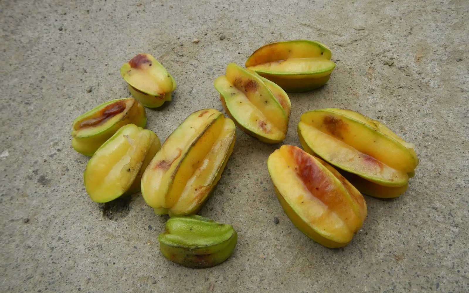 Ripe starfruit showing the five deep longitudinal ridges